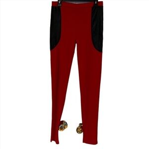 Fashion Story red black  vegan leather patch sides leggings Sz L